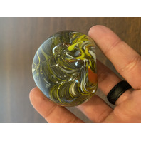 VTG Yellow Swirl Art Glass Paperweight W/Controlled Bubbles 2.25"W