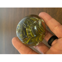 VTG Yellow Swirl Art Glass Paperweight W/Controlled Bubbles 2.25"W