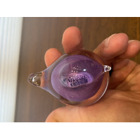 VTG Purple & Clear Small Art Glass Bird Paperweight 2.75"L