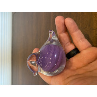 VTG Purple & Clear Small Art Glass Bird Paperweight 2.75"L