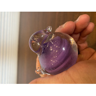 VTG Purple & Clear Small Art Glass Bird Paperweight 2.75"L