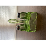 VTG Imperial Glass Green Salt & Pepper Shakers W/Stand 3 PC SET