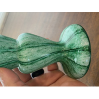 VTG FRANZ WELZ Czechoslovakian Green Striped Sparkle Cased Glass Vase 9.5"H