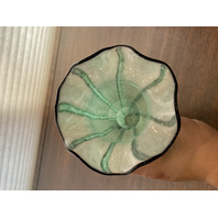 VTG FRANZ WELZ Czechoslovakian Green Striped Sparkle Cased Glass Vase 9.5"H