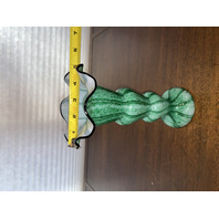 VTG FRANZ WELZ Czechoslovakian Green Striped Sparkle Cased Glass Vase 9.5"H