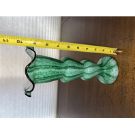 VTG FRANZ WELZ Czechoslovakian Green Striped Sparkle Cased Glass Vase 9.5"H