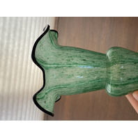 VTG FRANZ WELZ Czechoslovakian Green Striped Sparkle Cased Glass Vase 9.5"H