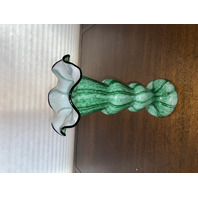 VTG FRANZ WELZ Czechoslovakian Green Striped Sparkle Cased Glass Vase 9.5"H