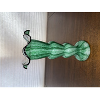 VTG FRANZ WELZ Czechoslovakian Green Striped Sparkle Cased Glass Vase 9.5"H