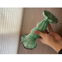 VTG FRANZ WELZ Czechoslovakian Green Striped Sparkle Cased Glass Vase 9.5"H