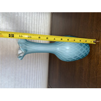 ANTIQUE Blue Diamond Quilted Mother Of Pearl Satin Glass Ruffled Rim Vase 11.25"