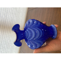 FENTON Cobalt Blue & White Overlay DRAPERY Art Glass Pitcher 7.25"H