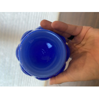 FENTON Cobalt Blue & White Overlay DRAPERY Art Glass Pitcher 7.25"H