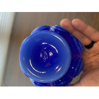 FENTON Cobalt Blue & White Overlay DRAPERY Art Glass Pitcher 7.25"H