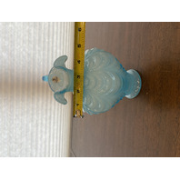 FENTON Light Blue On White Overlay DRAPERY Art Glass Pitcher W/LABEL 7.5"H