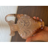 FENTON Pink Iridescent DRAPERY Art Glass Pitcher 7.5"H