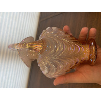 FENTON Pink Iridescent DRAPERY Art Glass Pitcher 7.5"H