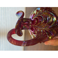 FENTON Red Iridescent DRAPERY Carnival Art Glass Pitcher 8"H