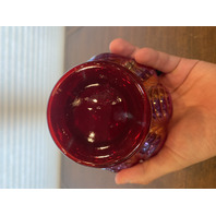 FENTON Red Iridescent DRAPERY Carnival Art Glass Pitcher 8"H