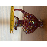 FENTON Red Iridescent DRAPERY Carnival Art Glass Pitcher 8"H