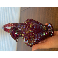 FENTON Red Iridescent DRAPERY Carnival Art Glass Pitcher 8"H