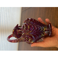 FENTON Red Iridescent DRAPERY Carnival Art Glass Pitcher 8"H
