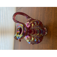 FENTON Red Iridescent DRAPERY Carnival Art Glass Pitcher 8"H
