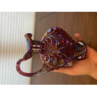 FENTON Red Iridescent DRAPERY Carnival Art Glass Pitcher 8"H