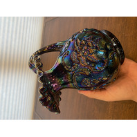 VTG FENTON Amethyst Iridescent Floral Pattern Carnival Art Glass Pitcher 7.25"H