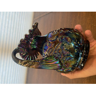 VTG FENTON Amethyst Iridescent Floral Pattern Carnival Art Glass Pitcher 7.25"H