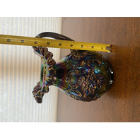 VTG FENTON Amethyst Iridescent Floral Pattern Carnival Art Glass Pitcher 7.25"H