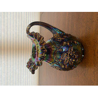 VTG FENTON Amethyst Iridescent Floral Pattern Carnival Art Glass Pitcher 7.25"H