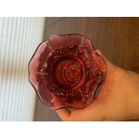 VTG MARY GREGORY Cranberry HAND PAINTED Nature Scene Glass Vase 6.75"H SIGNED