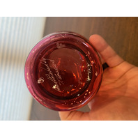 VTG MARY GREGORY Cranberry HAND PAINTED Nature Scene Glass Vase 6.75"H SIGNED