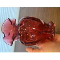 VTG MARY GREGORY Cranberry HAND PAINTED Nature Scene Glass Vase 6.75"H SIGNED