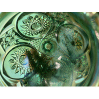 VTG FENTON Teal/Green Iridescent Hobstar Carnival Glass Footed Pitcher 9"H