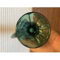 VTG FENTON Teal/Green Iridescent Hobstar Carnival Glass Footed Pitcher 9"H