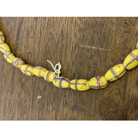 ANTIQUE Venetian Yellow French Cross Glass Trade Beads Necklace(44 BEADS)