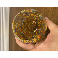 MURANO Multicolored Confetti Art Glass Round Candle Holder/Vase 4"H ITALY
