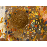 MURANO Multicolored Confetti Art Glass Round Candle Holder/Vase 4"H ITALY