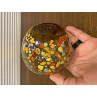 MURANO Multicolored Confetti Art Glass Round Candle Holder/Vase 4"H ITALY