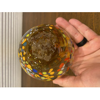 MURANO Multicolored Confetti Art Glass Round Candle Holder/Vase 4"H ITALY