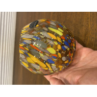 MURANO Multicolored Confetti Art Glass Round Candle Holder/Vase 4"H ITALY