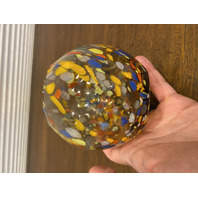 MURANO Multicolored Confetti Art Glass Round Candle Holder/Vase 4"H ITALY