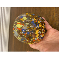 MURANO Multicolored Confetti Art Glass Round Candle Holder/Vase 4"H ITALY