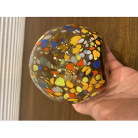 MURANO Multicolored Confetti Art Glass Round Candle Holder/Vase 4"H ITALY