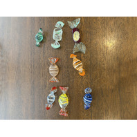 Small American Fostoria Dish & 8 Hand Blown Art Glass Candies SET(9)