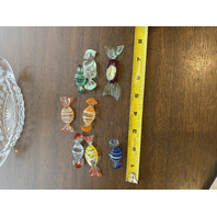 Small American Fostoria Dish & 8 Hand Blown Art Glass Candies SET(9)