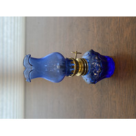 VTG Mini Cobalt Blue Glass Oil Lamp 4.5"H