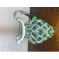 VTG FENTON Green Opalescent COIN DOT Ruffled Rim Pitcher 9"H